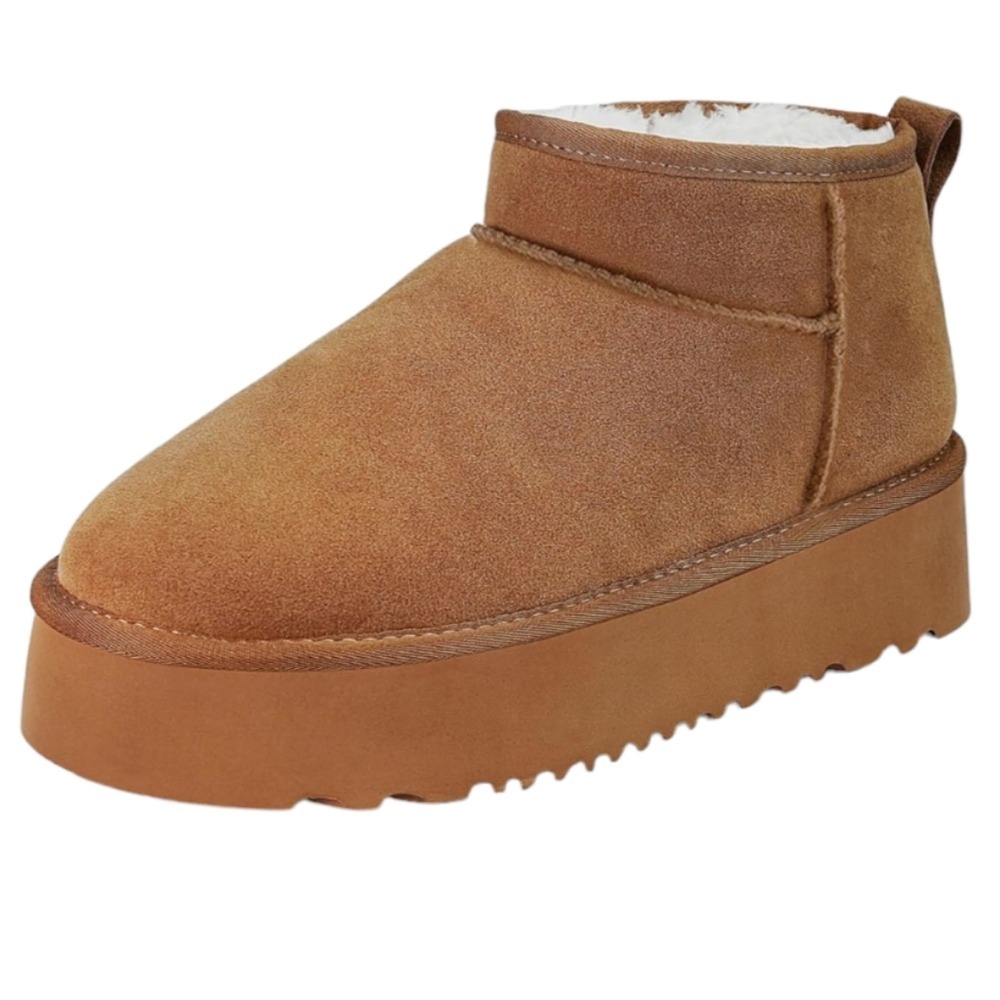 Classic Mini Winter Boots Platform Faux Suede Chestnut Slip-On Casual Size 9